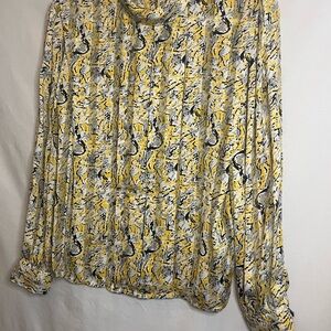 Vintage! Nicola Yellow and Gray silk pleated blouse - excellent condition!